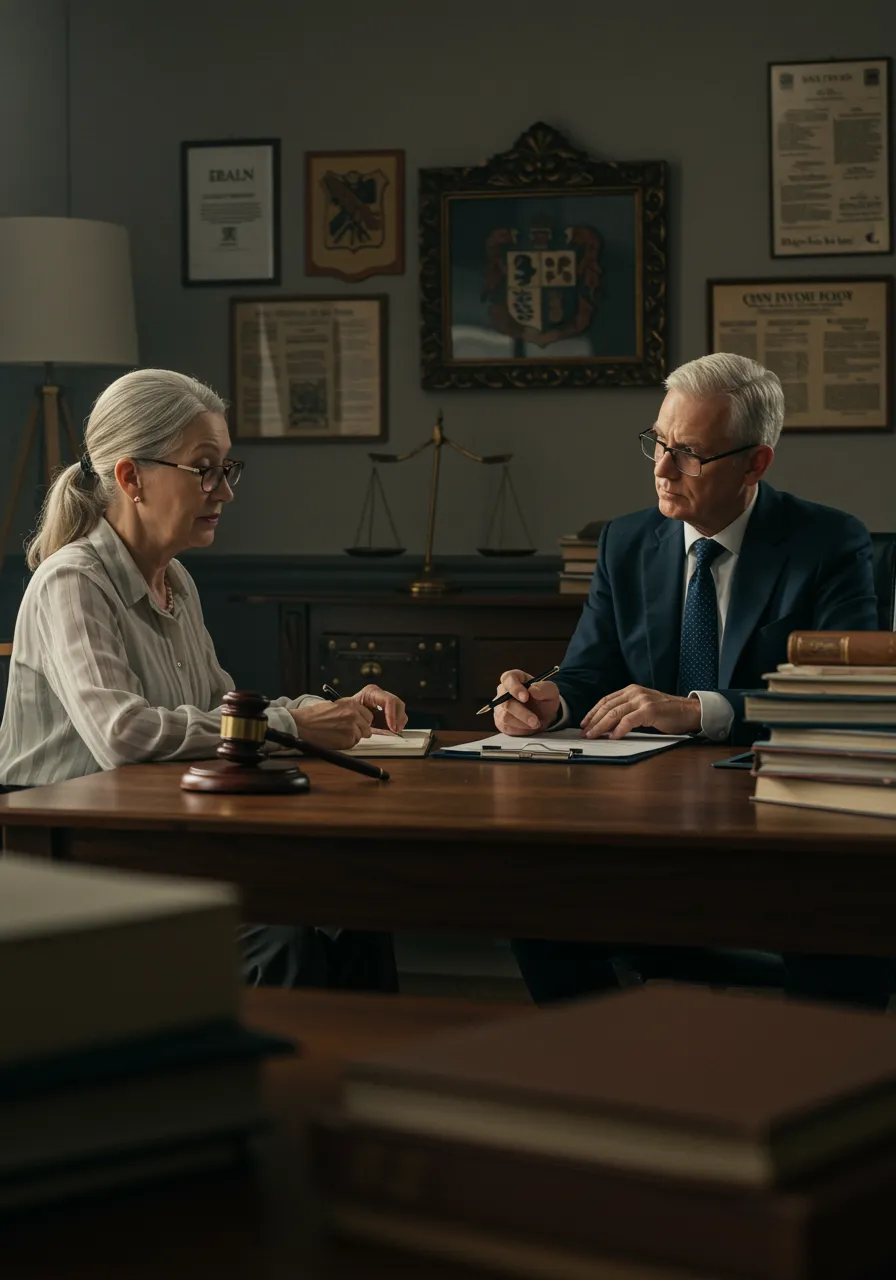 imagen13 "Abogado profesional asesorando a un cliente anciano en un escritorio ordenado, simbolizando la gestión adecuada de herencias y la continuidad familiar."